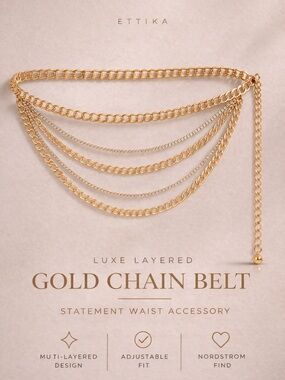 ✨ Ettika Gold Chain Belt Layered Statement Waist Belt Nightlife Nordstrom NWT
